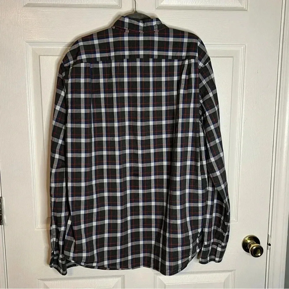 J Crew Men’s Heathered Cotton Plaid Button Down Shirt Size XL Gray Blue Red GUC